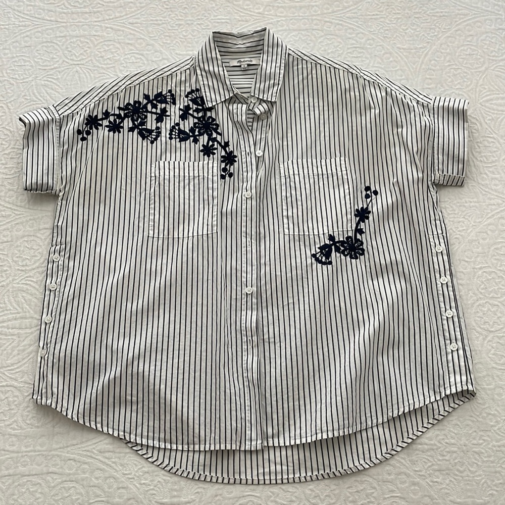 MADEWELL Embroidered Courier Side-Button Shirt in Stripe